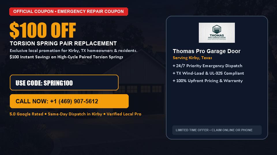 $100 OFF Dual High-Cycle Torsion Spring Replacement in Kirby, TX - Thomas Pro Garage Door