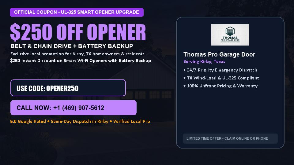 $250 OFF Smart Wi-Fi Garage Door Opener Installation in Kirby, TX - Thomas Pro Garage Door